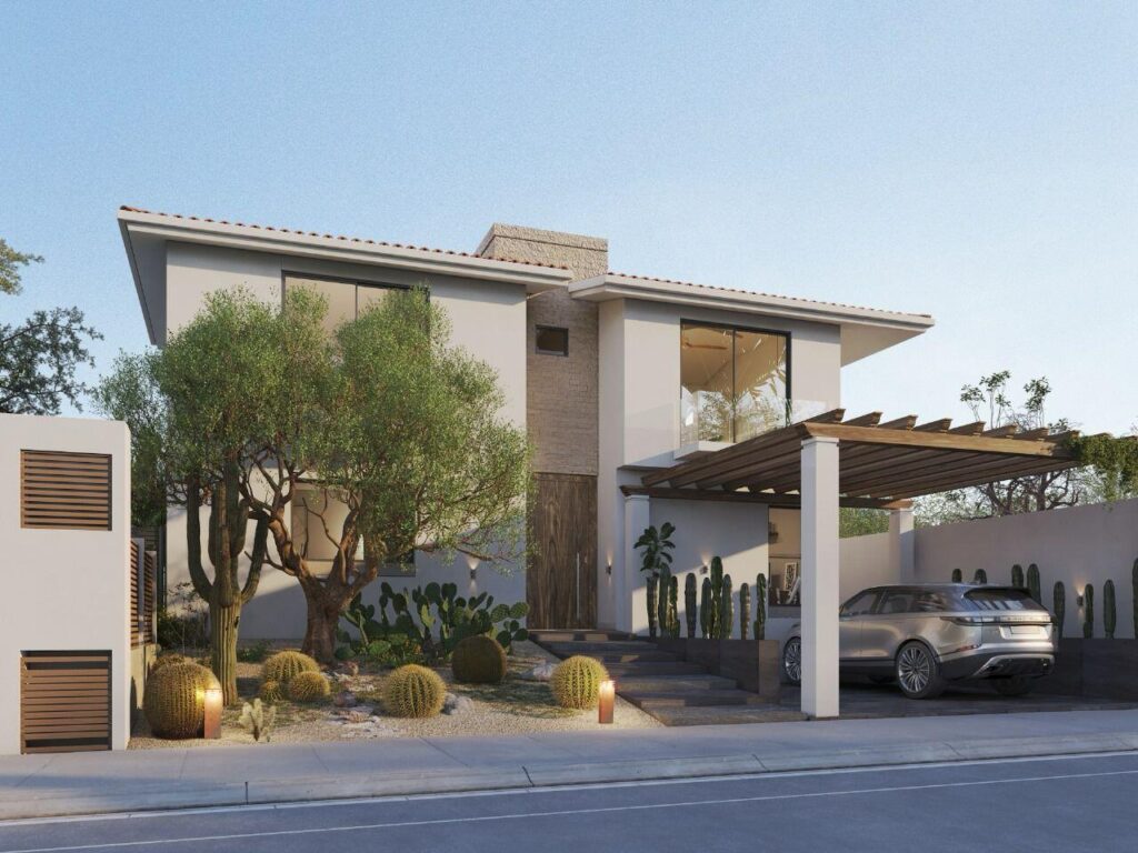 Los Cabos Vista Hermosa CASA BLANCA a stunning home in San José del Cabo's exclusive Club Campestre—a gated, master-planned golf community that offers luxury, privacy, top-tier amenities, and an great location. This brand-new, architecturally designed residence blends contemporary elegance with Baja-inspired design, making it ideal for full-time living or a high-return investment.Featuring 4 bedrooms and 3.5 bathrooms, the home offers spacious, open-concept living areas designed for comfort and entertainment. Floor-to-ceiling sliding glass doors seamlessly connect indoor and outdoor spaces, leading to a terrace with a private pool. Within the prestigious Jack Nicklaus Signature golf course. – 53 Vista Hermosa, San Jose del Cabo, BS