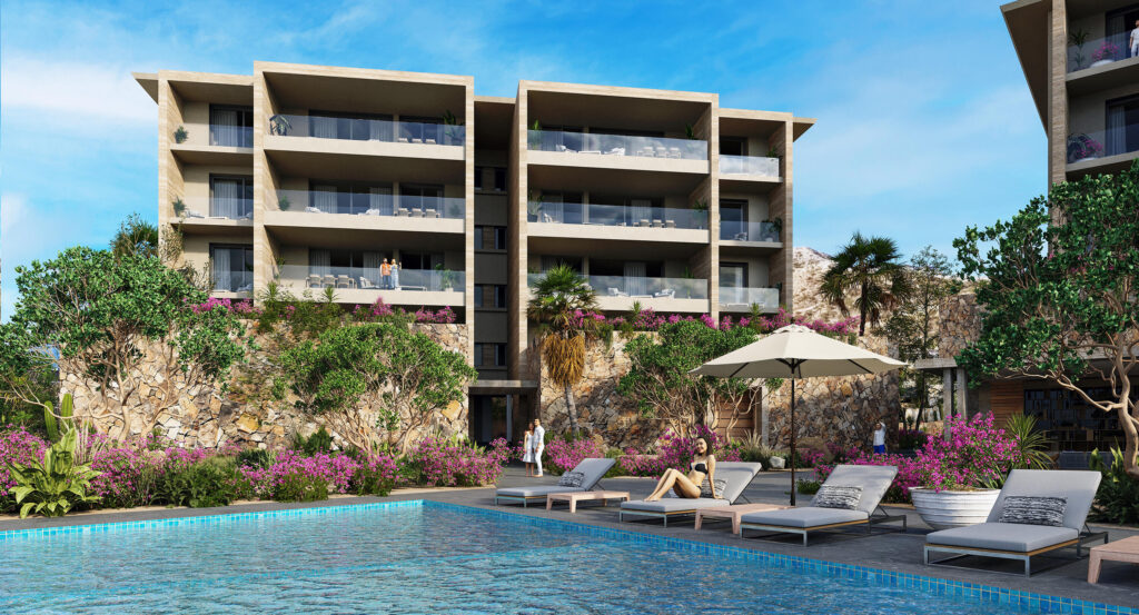 Los Cabos La Reserva At Querencia Welcome to La Reserva in Los Cabos Querencia, by Tempo Development. This sixteen-unit boutique development sits on two-acres and is due for completion in spring 2026. These three-bedroom, plus study residences or four-bedroom are carefully designed with on-site amenities, including the owners' indoor-outdoor fitness center, heated pool with jetted-spa, and owner's lounge. Residence B-301 is a four-bedroom unit on the third floor. Querencia offers a Tom Fazio golf course and club amenities. La Reserva is in the Horizantes subdivision, three minutes from the entry gate and beach club, and five minutes to the club village. See Supplement Features:Other features include an open floor-plan, ten foot high ceilings, professional kitchen with waterfall island and laundry room. The finishings reflect the natural surroundings with travertine marble floors, Parota and Oak wood cabinets and doors, neutral color pallet, and flagstone rock walls. The air-conditioned space is 2,800 square feet plus a terrace area of 667 square feet. Owners qualify to apply for a social or golf membership. Querencia recently completed its owners beach club with easy access from within the gates. La Reserva has been mindfully designed by Carranza Ruiz Arquitectos and developed by Tempo Development.Construction began March of 2024.Ask about the outdoor grill station, wine fridge, hurricane shutters and outdoor fire-pit upgrades.Water purification provided for each building. A gas generator will be provided for each unit. – Hoizonte, San Jose Corridor, BS