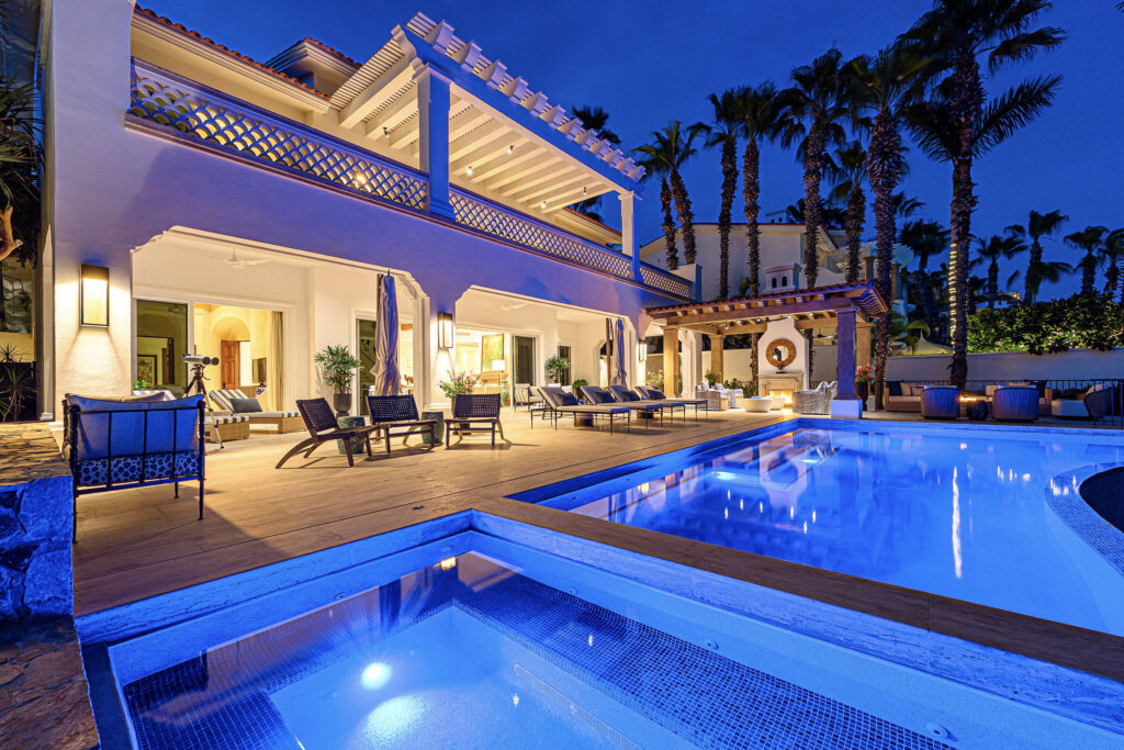 Los Cabos Los Valles Sophisticated and solidly built, this 5,588 sq.ft. estate in Club Campestre offers luxury living with exceptional construction quality rarely found in Los Cabos. Residents enjoy exclusive access to a private beach club and world-class golf course, all just minutes from San Jose vibrant dining and culture. The home features 4 ensuite bedrooms, a 3-stop elevator, and a Generac backup system. Entertain in style with a chef's kitchen, wine room with Tzalam wood cabinetry, and an outdoor BBQ area with fire pit. Relax by the heated pool or on the Jacuzzi terrace with partial ocean – Lote 15 Villa Marcella | Manzana 282, Cabo San Lucas, BS