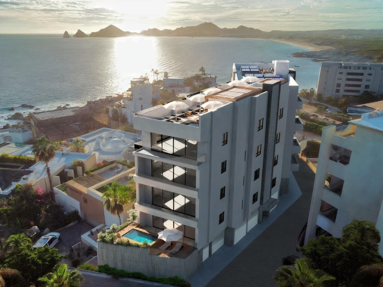 Los Cabos Larena Introducing LARENA, a family-oriented sanctuary nestled within the master-planned 550-acre community of Club Campestre in San Jose del Cabo. Surrounded on all sides by the renowned 18-hole Nicklaus Design golf course, LARENA is a pre-construction luxury residential oasis showcasing 78 exclusive residences and penthouses across 13 architecturally striking buildings. Capturing breathtaking ocean, golf and sunset for sale