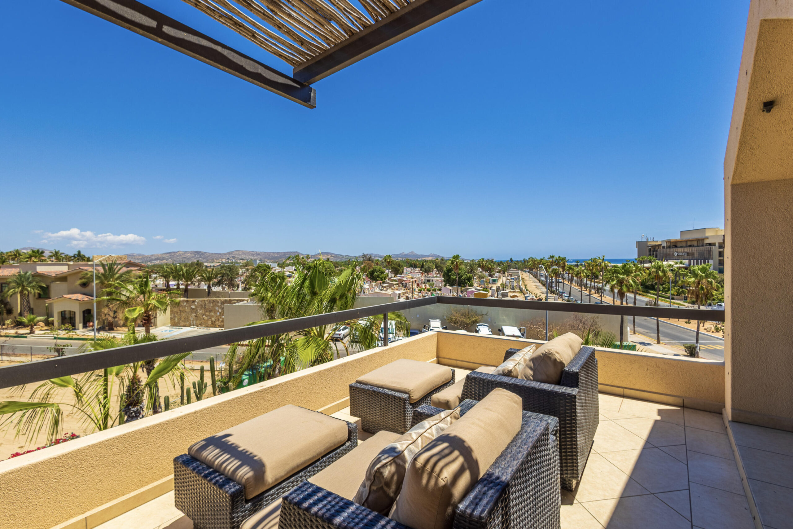 Los Cabos Costa Mare Income-producing condo in Costa Mare, a boutique 28-unit development just minutes from the Marina, beaches, golf courses, and top dining in Cabo San Lucas. More than real estate, this is a turnkey Airbnb business. Delivered fully furnished, professionally decorated, and already operating, including flat-screen TVs, towels, linens, pans, dishes, and everything needed to generate income from day one. The unit offers 2 bedrooms, 2 bathrooms, and 102 m² total (90 m² interior + 12 m² terrace), located on the second level, featuring a modern kitchen with quartz countertops and a private balcony with city for sale