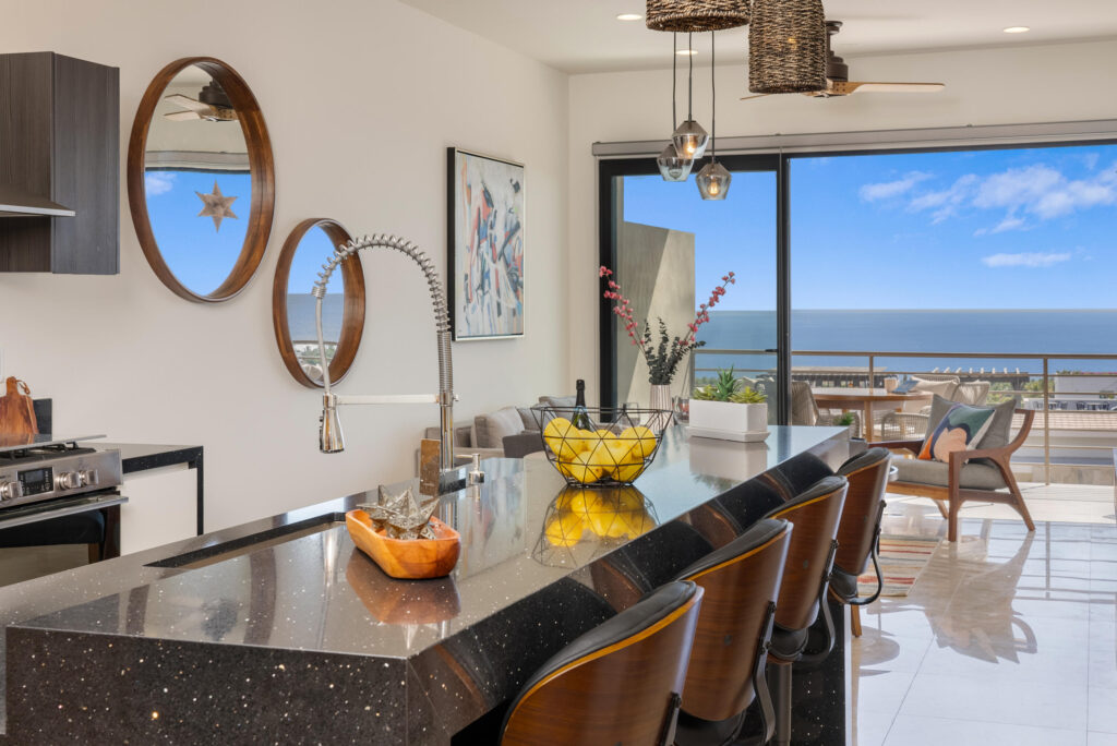 Los Cabos Veranda Residences Imagine a boutique community experience with resort amenities VERANDA offers you 18 condo units. 2 towers of 9 units each; three per level. 2 and 3 Bedroom layouts, with double height ceilings. Upscale finishes including: Marble floorings, Granite countertops, Solid wood carpentry in kitchen, doors, closets and bathroom cabinetries. Pocket door.Appliances included: microwave, 6-burner gas range, oven, dishwasher, sink with faucet, water heater and AC mini splits in bedrooms and living space. Garden Level units with Private Patio. Penthouses have Private Rooftop Terrace, including Marble flooring, Grill, Bar, Pergola and Half Bathroom.Community amenities: pool and jacuzzi, guest bathrooms, grill and bar, picnic area, kids area, gym, elevators, guests parking. – Tramonti, Cabo Corridor, Cabo Corridor, BS