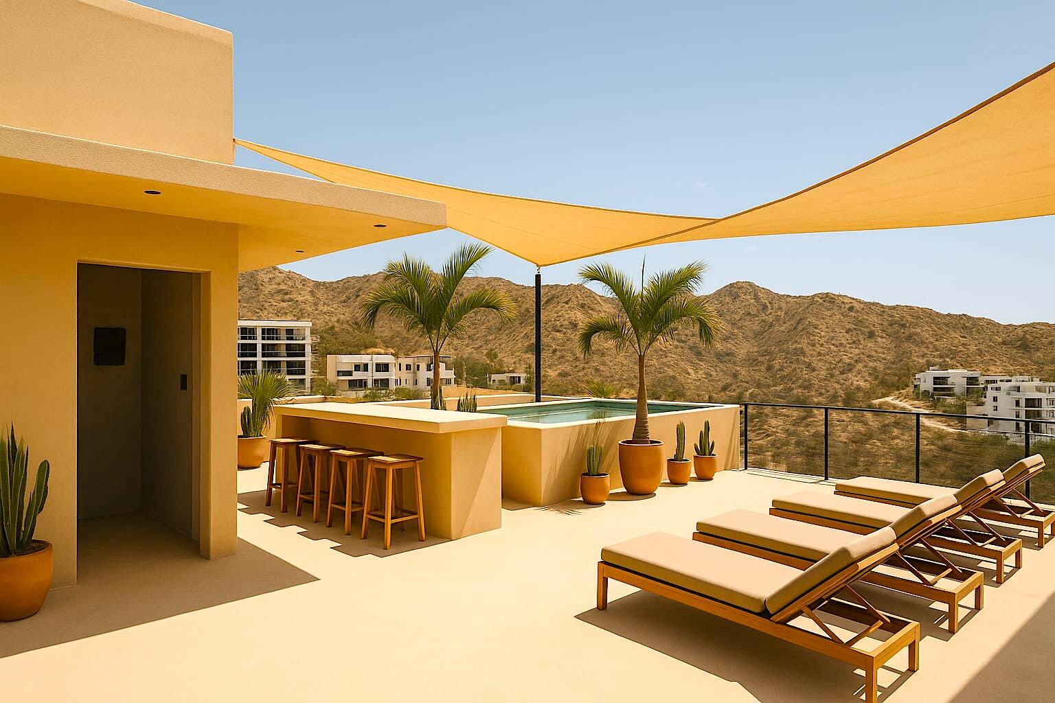 Los Cabos Lomas Del Faro Welcome to Oasis Cabo Living, an upscale boutique community inspired by the natural beauty and relaxed lifestyle of Baja. Located in a sought-after residential neighborhood adjacent to Pedregal, you're just a minute's walk or drive to the marina, Medano Beach, restaurants, shopping, and Cabo's vibrant nightlife.This beautifully designed 2-bedroom, 2-bath residence offers 1,259 sq. ft. (117 m²) of contemporary living space with 9-foot ceilings and expansive floor-to-ceiling retractable glass doors that create seamless indoor-outdoor living. The open-concept floor plan flows onto a spacious private terrace with sweeping ocean and city – 2568 Don Alberto, Cabo San Lucas, BS